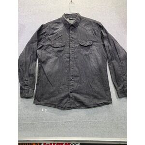 Livergy Mens Long Sleeve Denim Western Shirt Black Faded Cotton XL 43/44